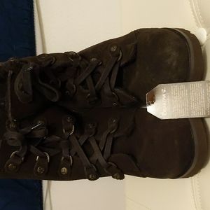 New BearPaw Bonnie Suede Sheepskin wedge boot chocolate brown 8 winter cold Warm